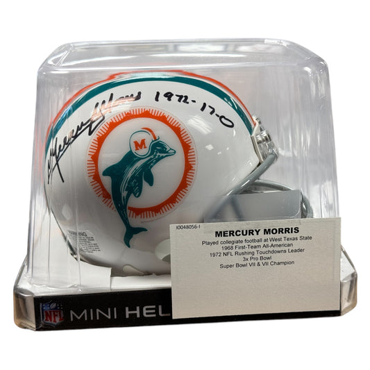 Mercury Morris Autographed Miami Dolphins Mini Speed Replica Football Helmet w/ TriStar COA