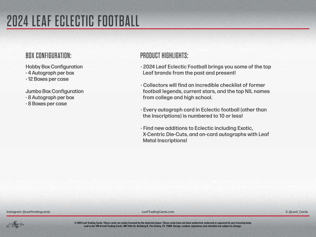 2024 Leaf Eclectic Football Hobby Box (3/15)