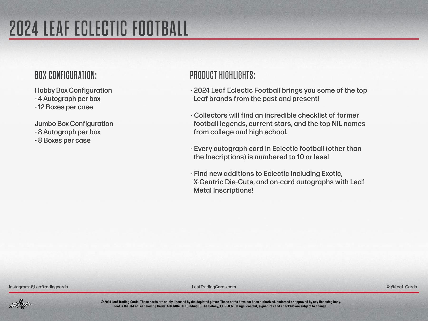 2024 Leaf Eclectic Football Hobby Box (3/15)