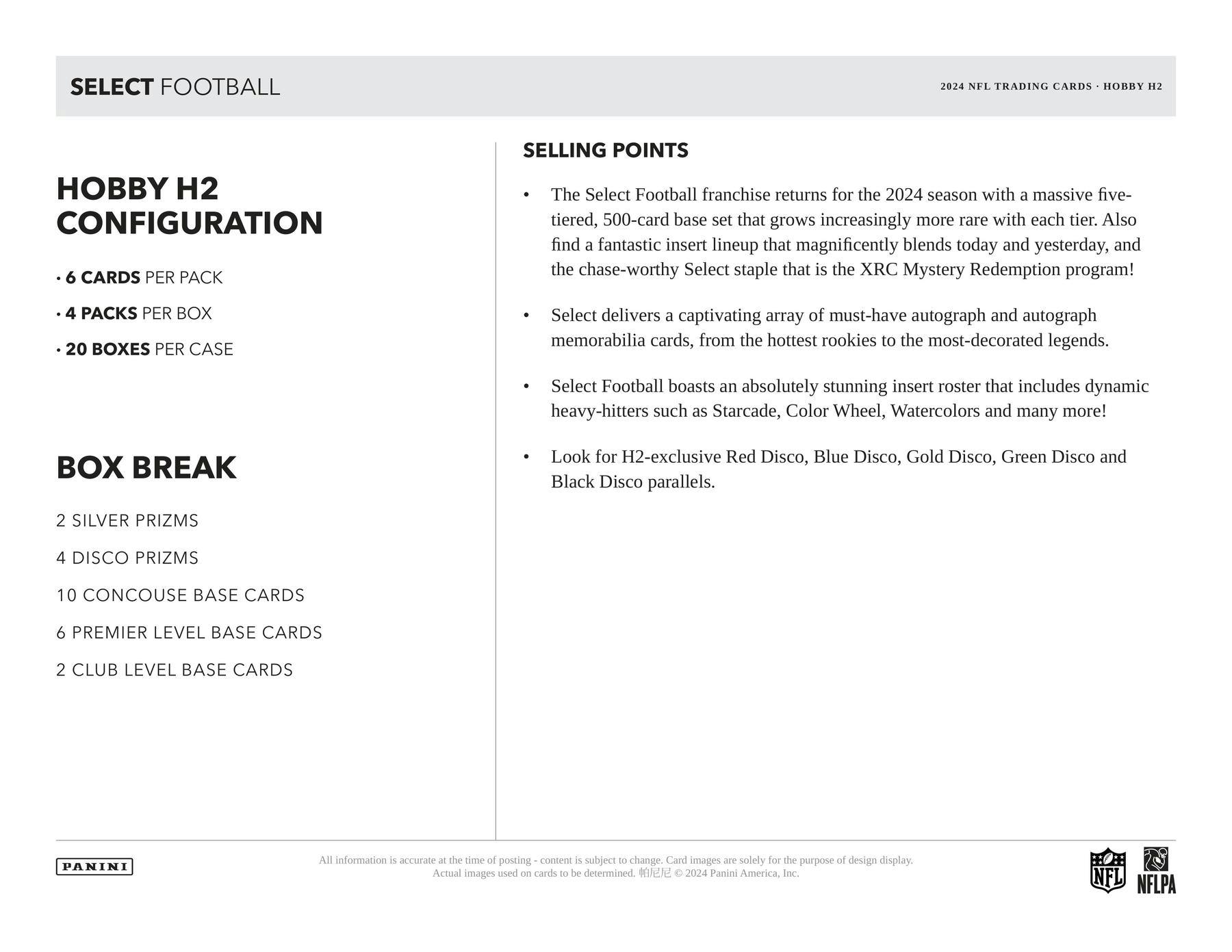 2024 Panini Select Football H2 Box (6/6)