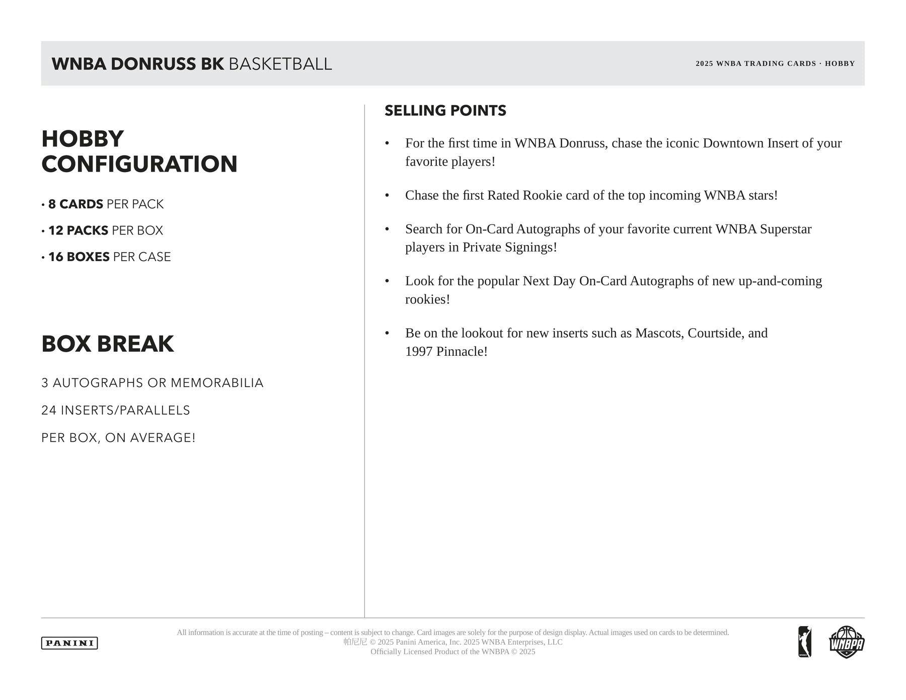 2025 Panini Donruss WNBA Basketball Hobby Pack (10/23)