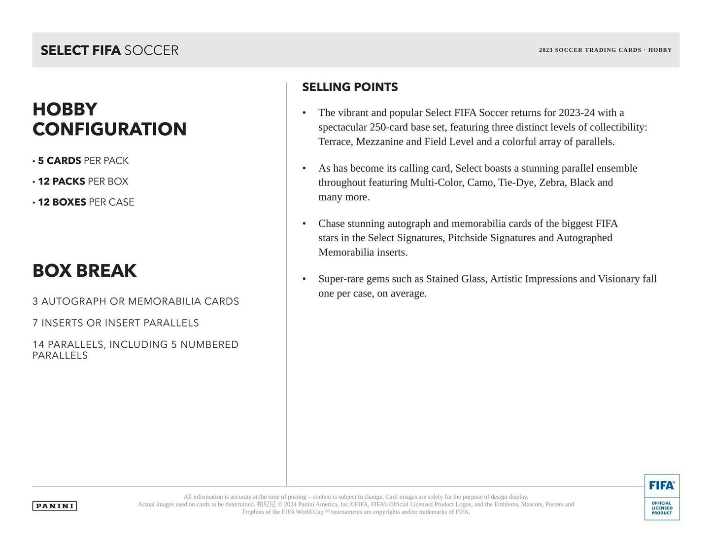 2023-24 Panini Select FIFA Soccer, Hobby Box