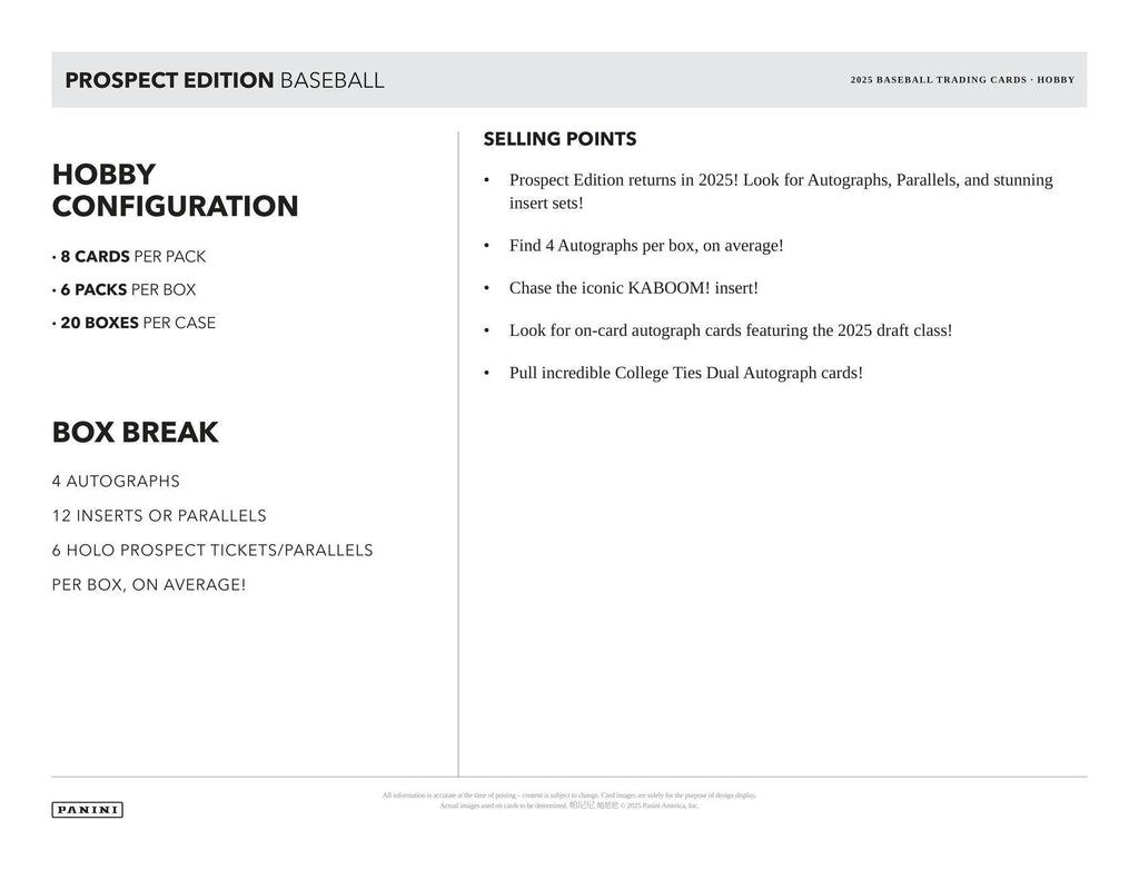 2025 Panini Prospect Edition Baseball Hobby