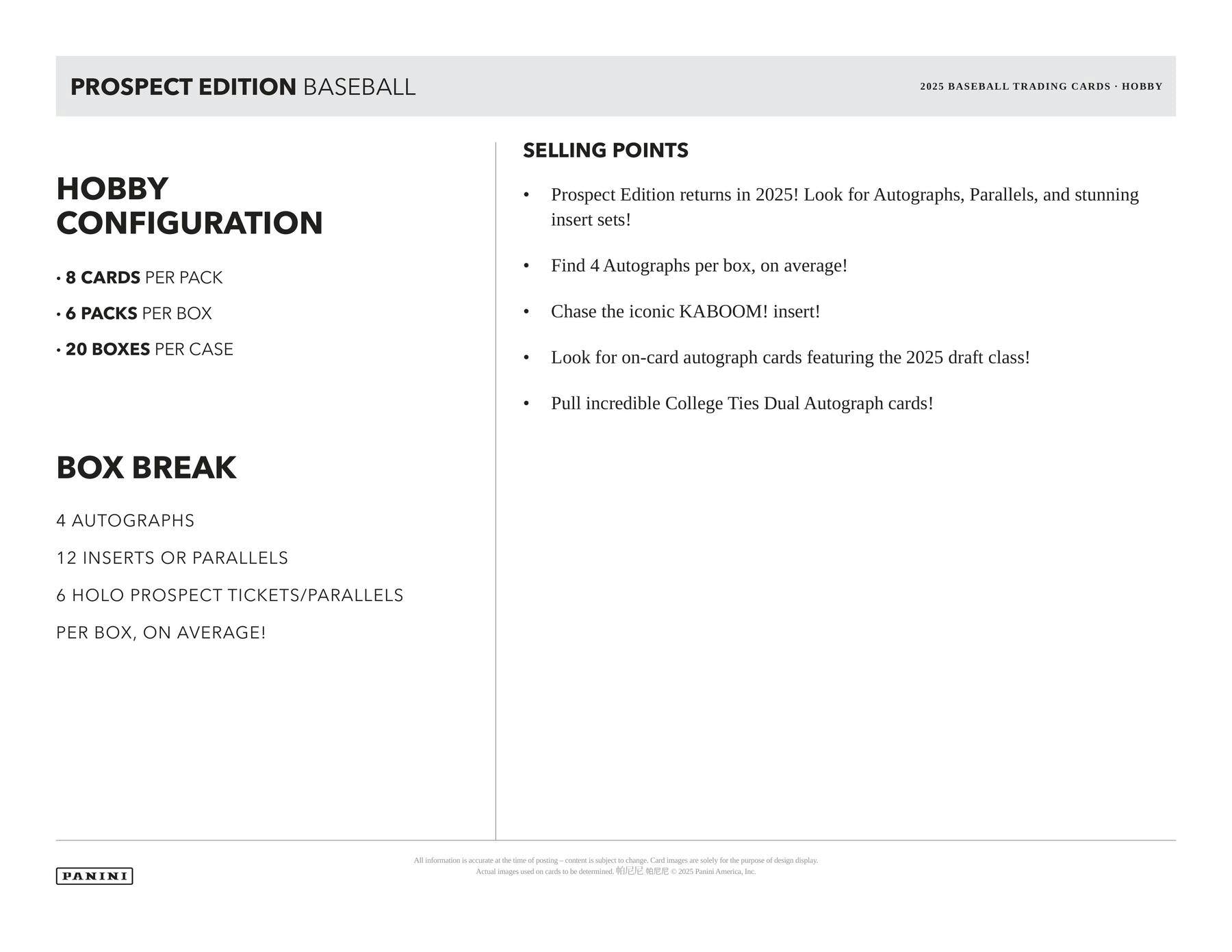 2025 Panini Prospect Edition Baseball Hobby