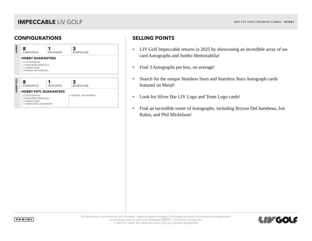 2025 Panini Impeccable LIV Golf Hobby 3-Box Case