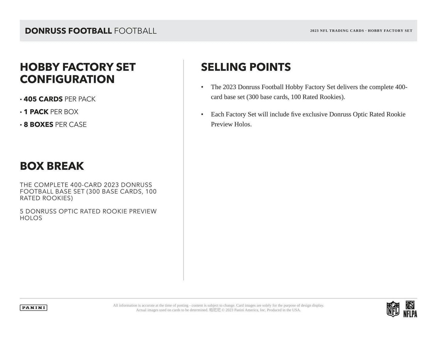 2023 Panini Donruss Complete Factory Set NFL Football, Hobby Box