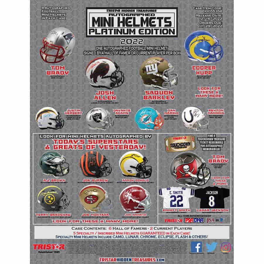 Mini casco autografiado TriStar Hidden Treasures 2022, Platinum Serie 2