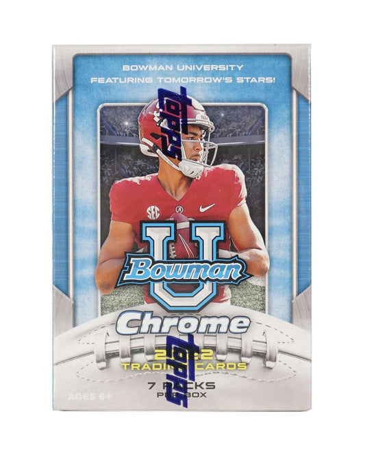 2022 Bowman Chrome University Football Paquete de 7 cajas de bláster (¡refractor rosa!)