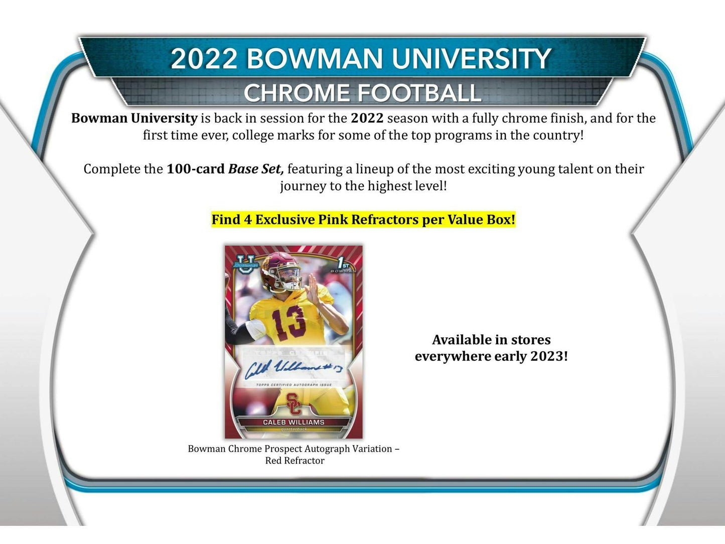 2022 Topps Bowman Chrome University Football 7-Pack Blaster Box (Pink Refractor!)