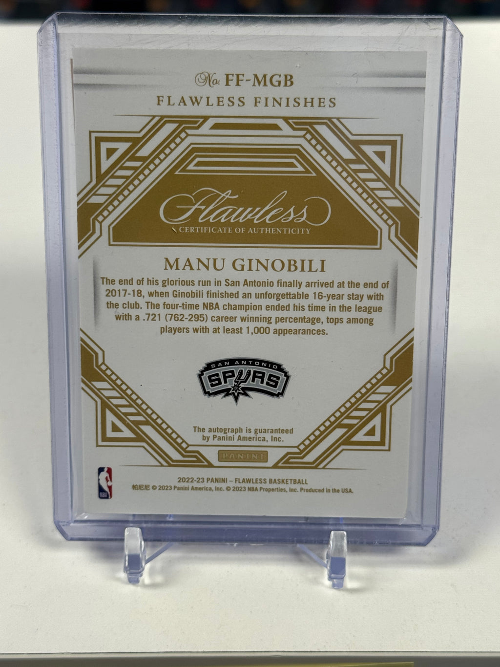2022 PANINI FLAWLESS FLAWLESS FINISHES AUTOGRAPHS FFMGB MANU GINOBILI GOLD 7/10