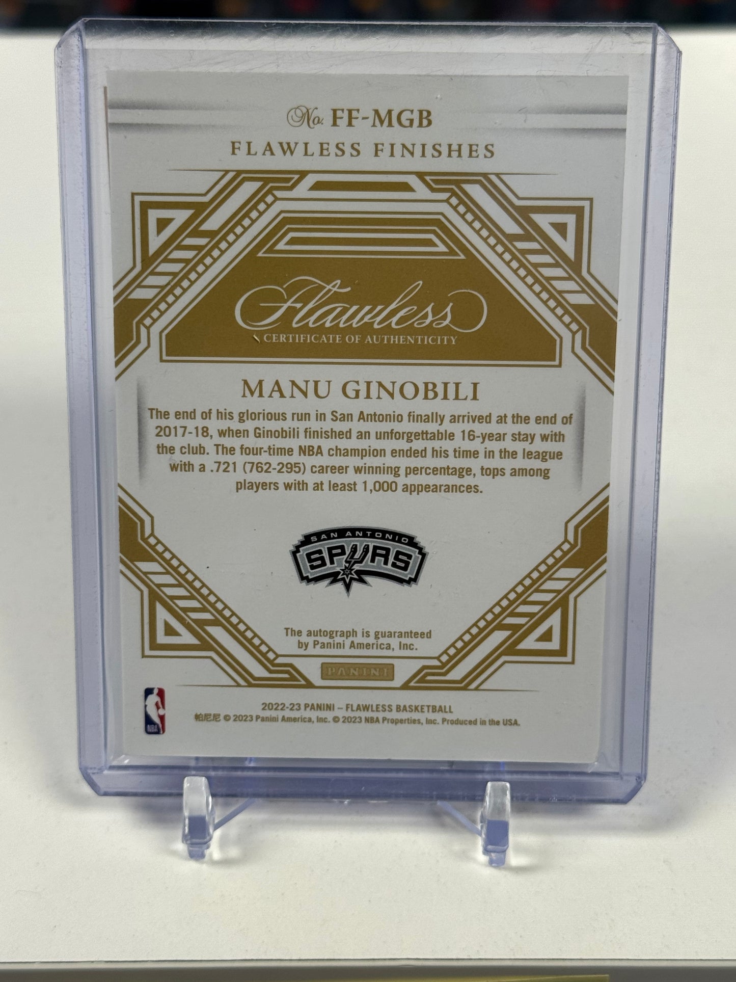 2022 PANINI FLAWLESS FLAWLESS FINISHES AUTOGRAPHS FFMGB MANU GINOBILI GOLD 7/10