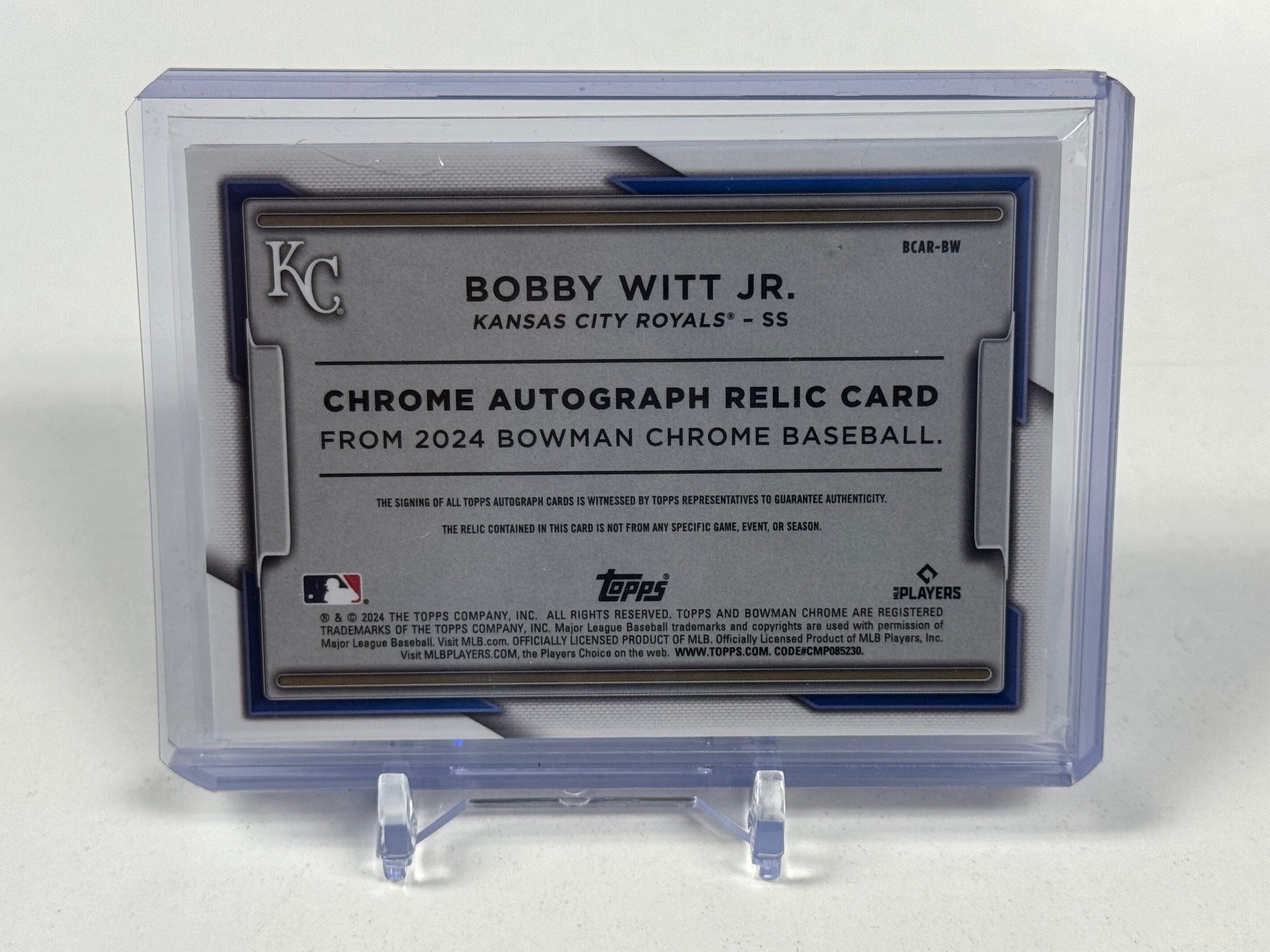 2024 BOWMAN CHROME CHROME AUTOGRAPH RELICS BW BOBBY WITT JR. 40/75