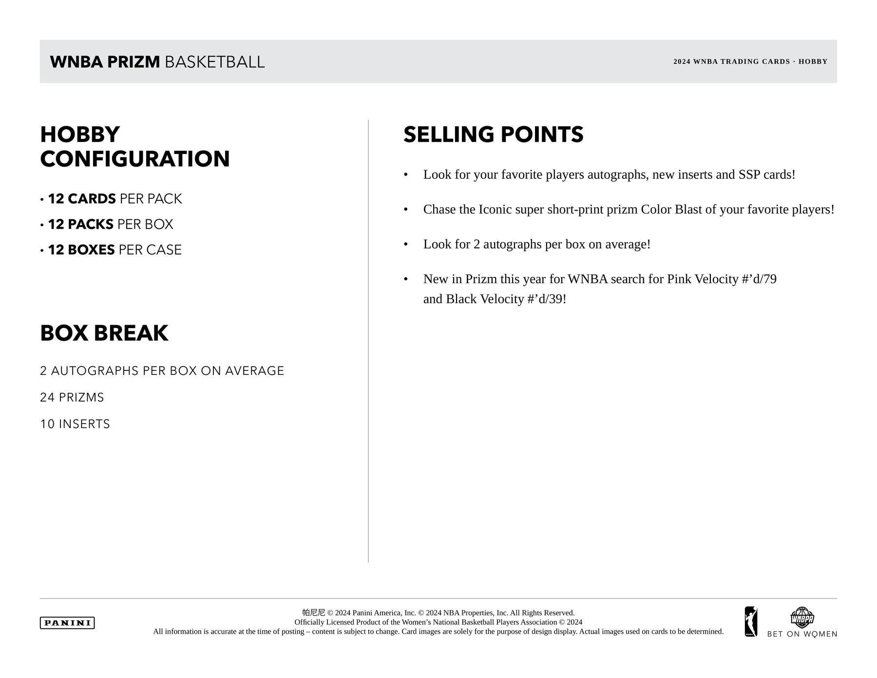2024 Panini Prizm WNBA Basketball Hobby Box