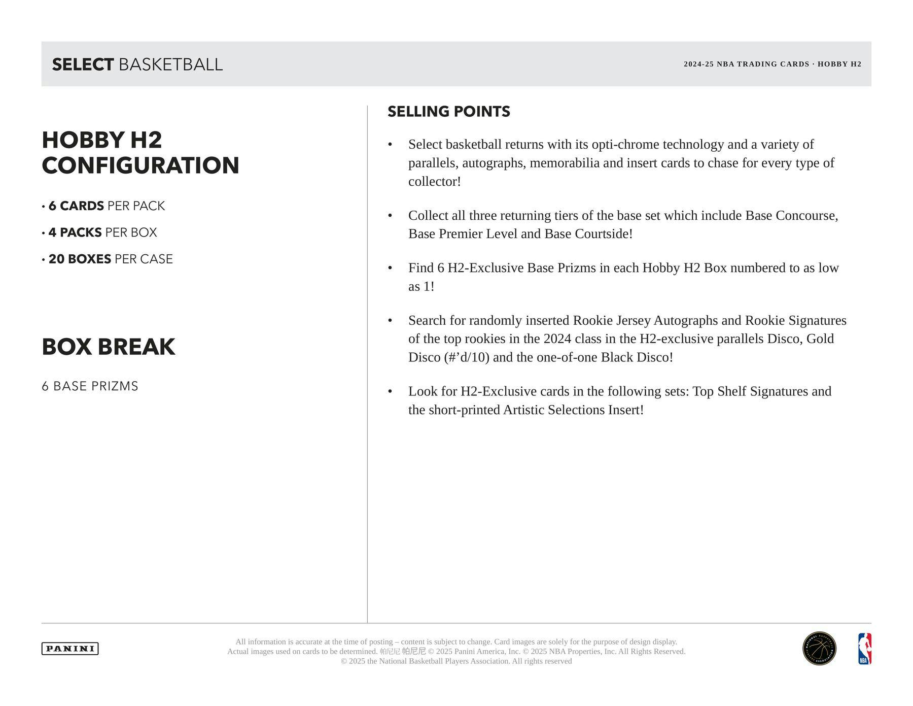 2024-25 Panini Select Basketball H2 Box