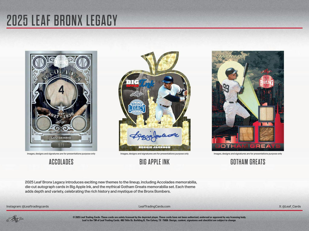 2025 Leaf Bronx Legacy Baseball Hobby 10-Box Case (10/29)