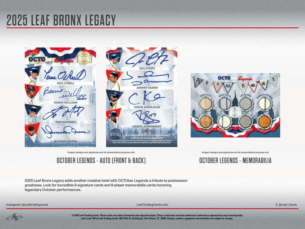 2025 Leaf Bronx Legacy Baseball Hobby 10-Box Case (10/29)