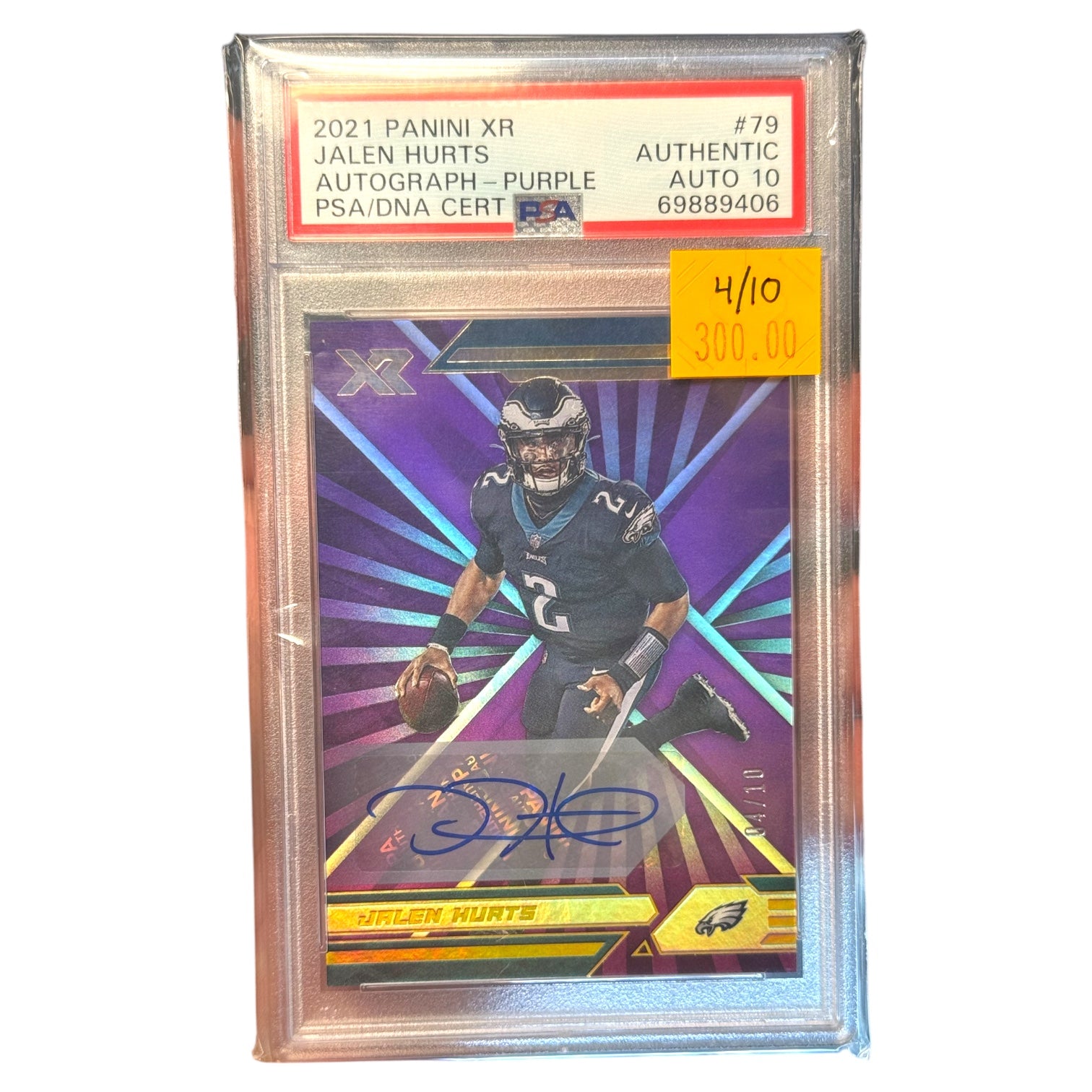 2021 Panini XR Jalen Hurts Autograph Purple #79 /10 - PSA/DNA Authentic Auto 10