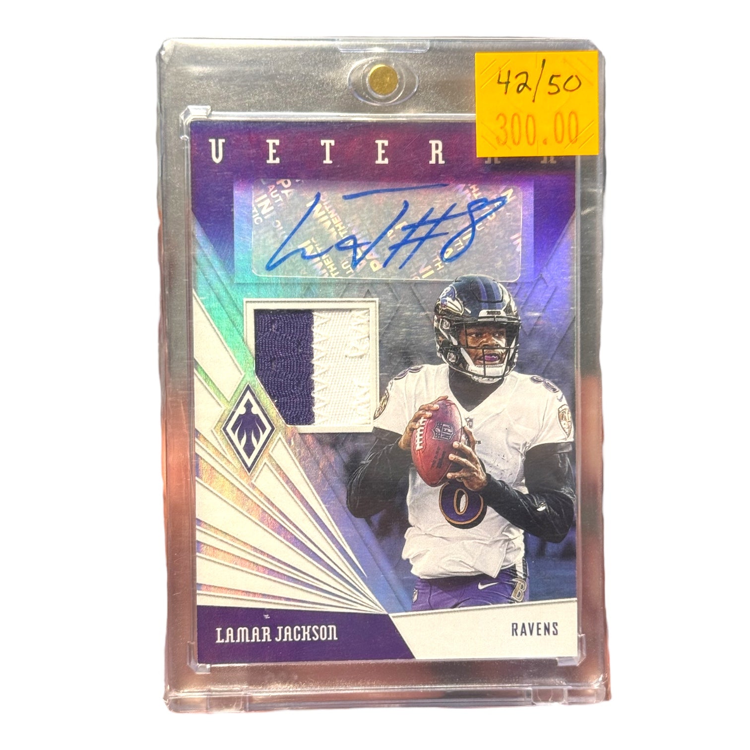 2019 Panini Phoenix Veterans Lamar Jackson Patch Autograph 42/50 SSP