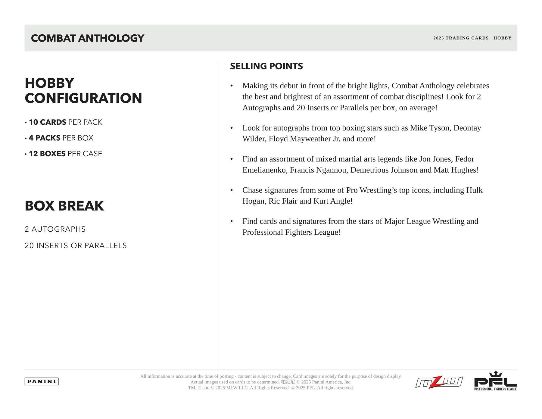 2025 Panini Combat Anthology Hobby Box (11/5)