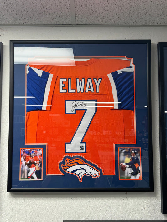 John Elway (Denver Broncos) framed autographed jersey w/ COA