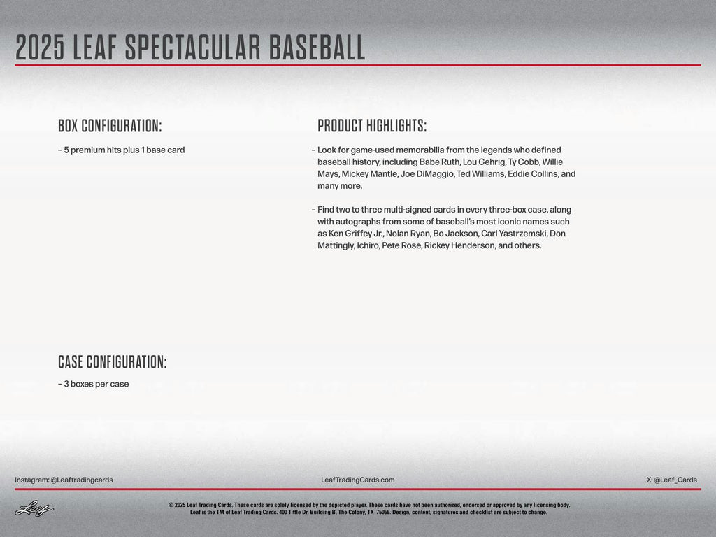 2025 Leaf Spectacular Baseball Hobby Box