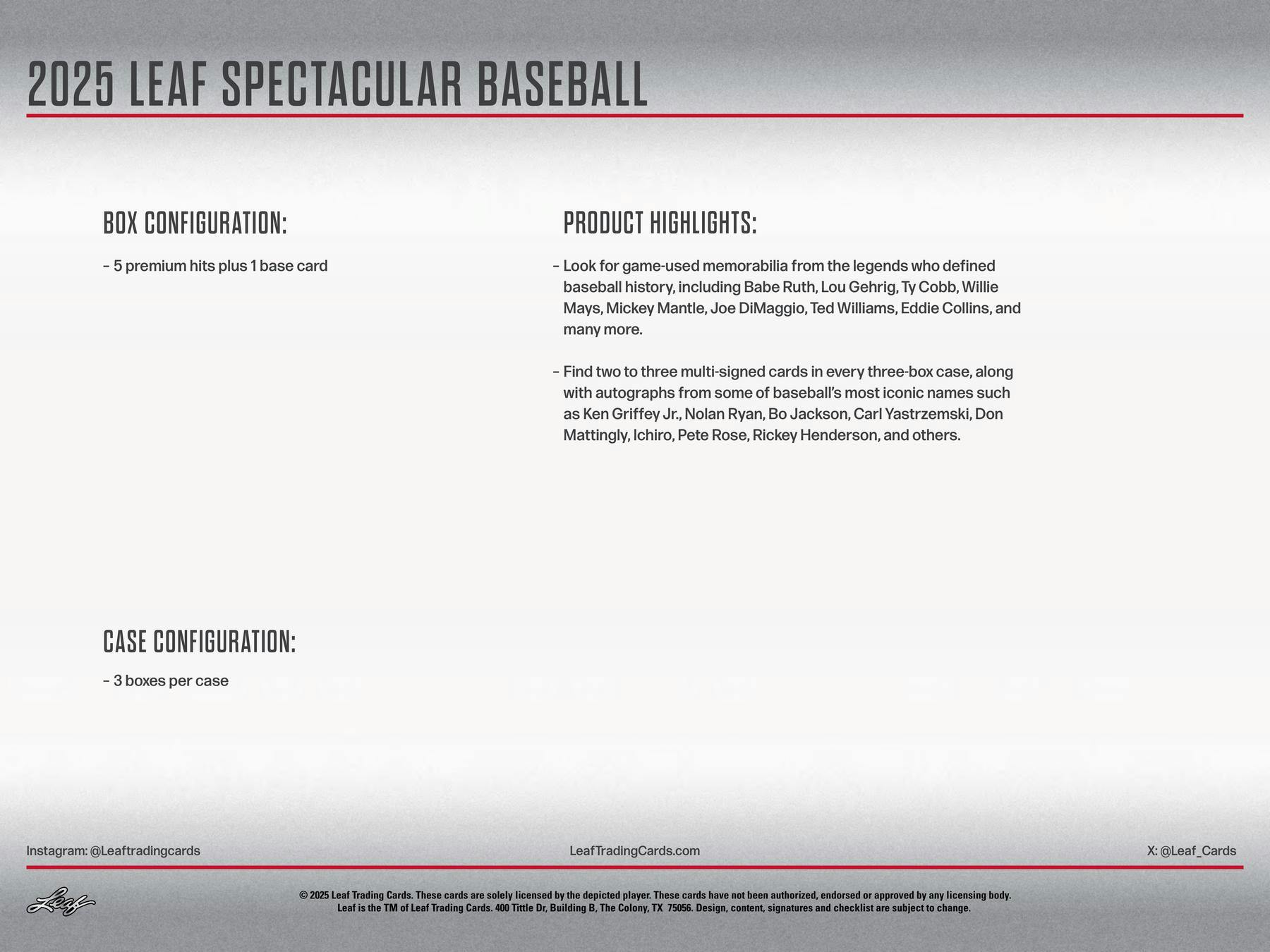 2025 Leaf Spectacular Baseball Hobby Box
