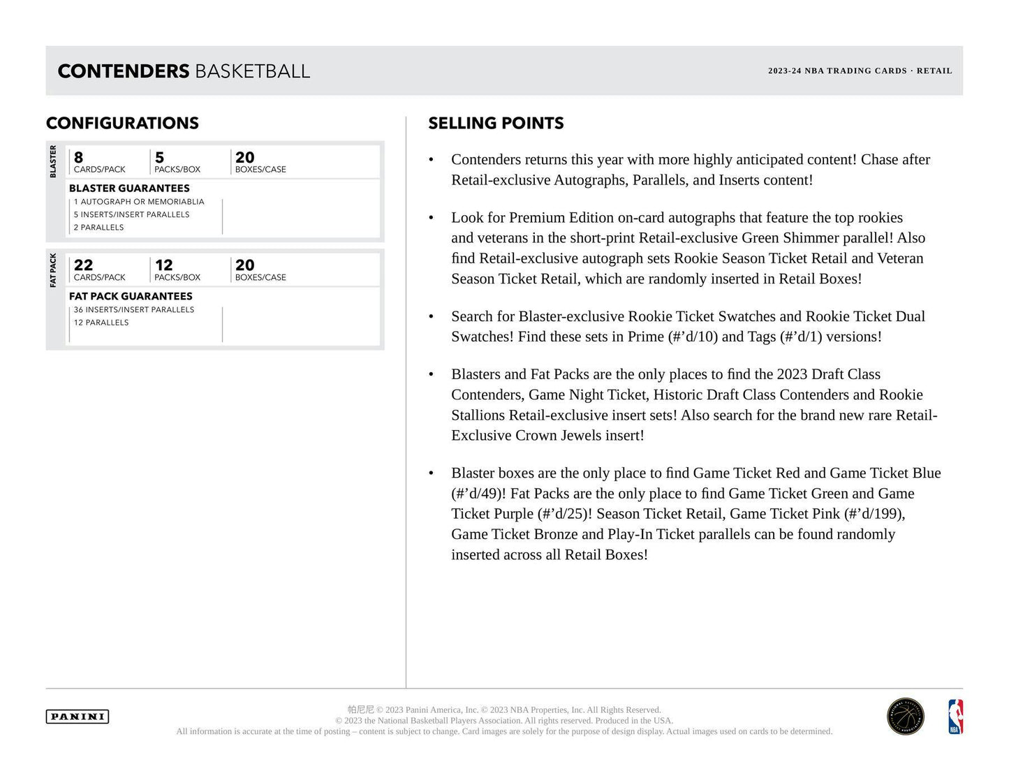 2023/24 Panini Contenders Basketball, 5-Pack Blaster Box