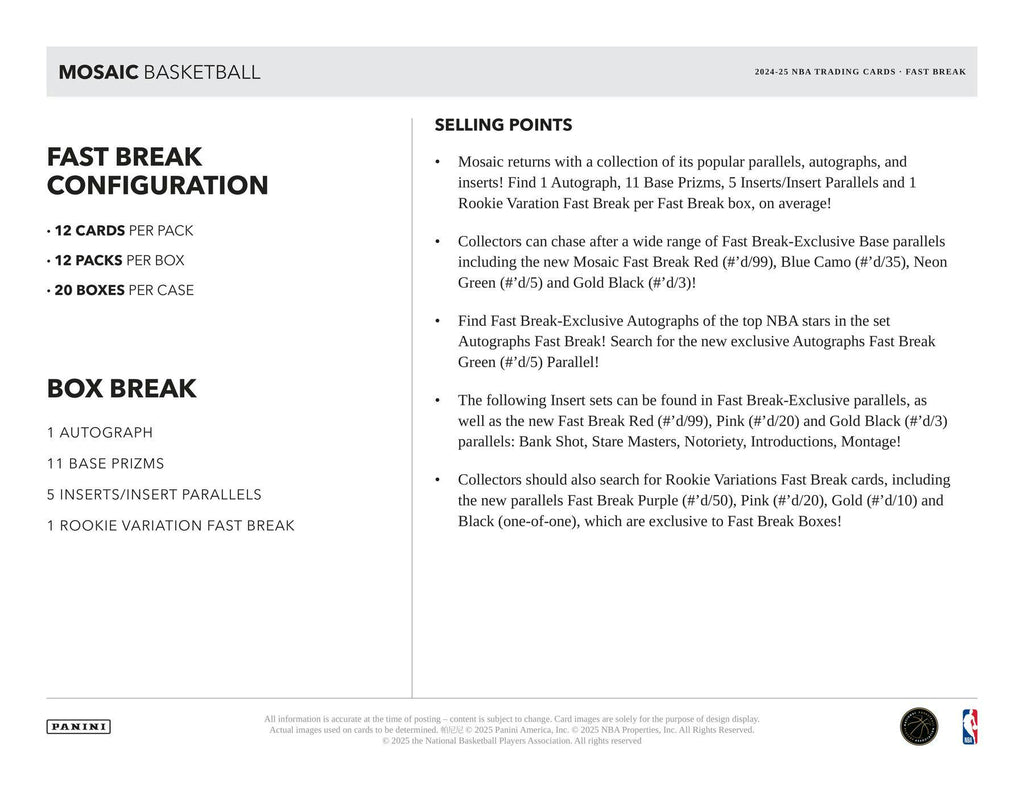 2024-25 Panini Mosaic Basketball Fast Break Box