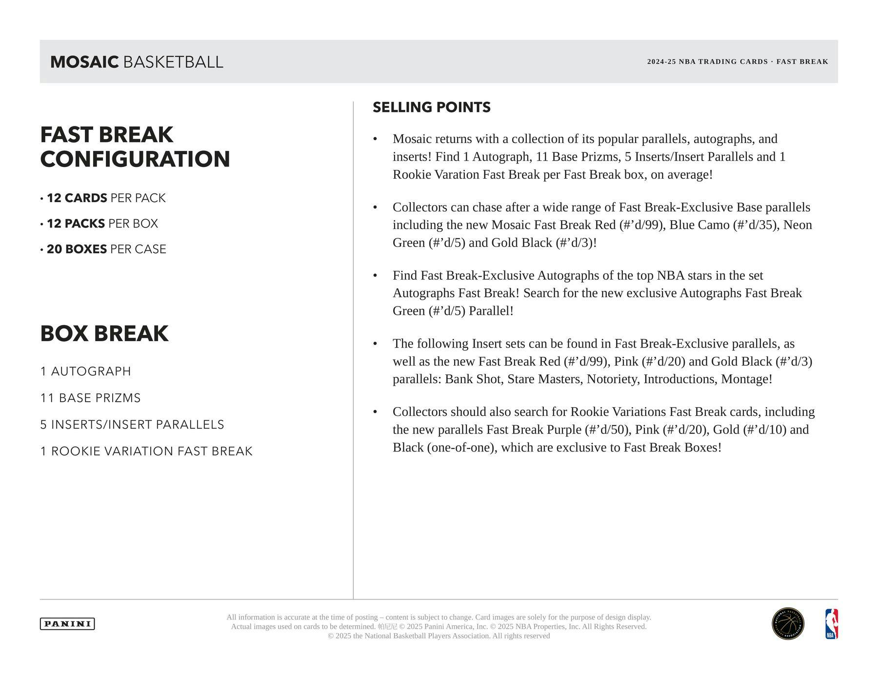 2024-25 Panini Mosaic Basketball Fast Break Box