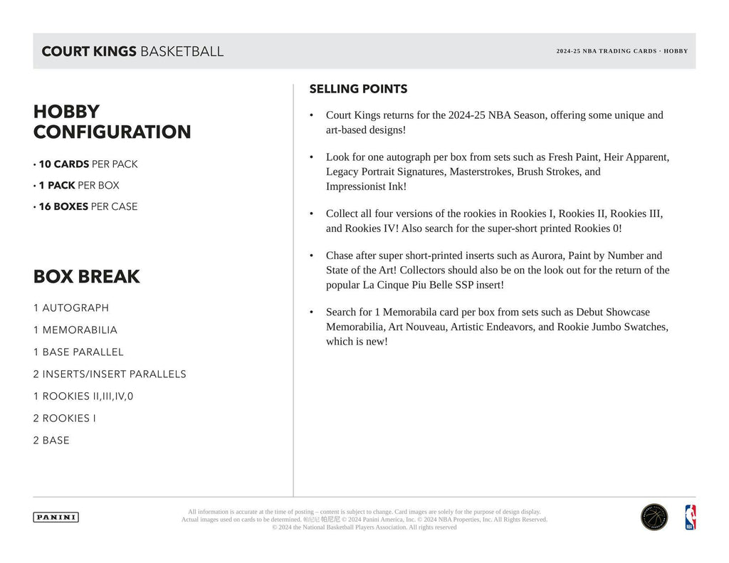 2024-25 Panini Court Kings Basketball Hobby Box