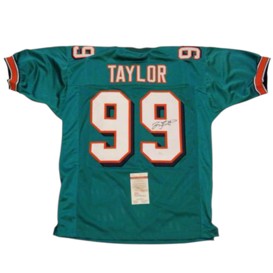 Jason Taylor (Miami Dolphins #99) autographed custom green jersey w/ JSA COA