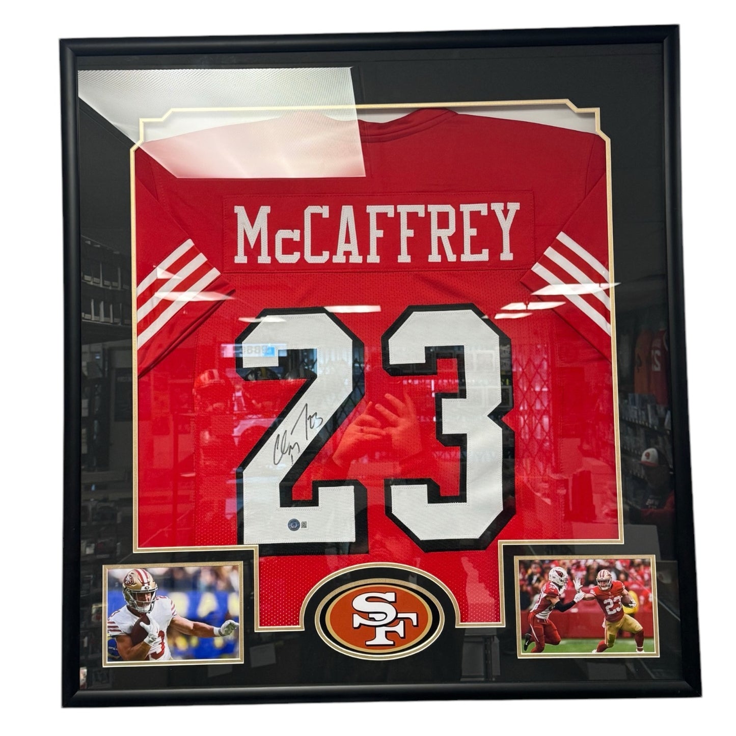 Christian McCaffrey (San Francisco 49ers #23) framed autographed jersey w/ COA