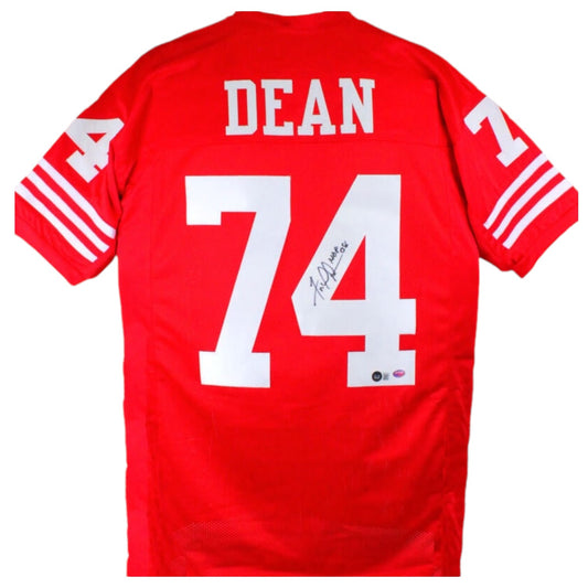 Fred Dean (San Francisco 49ers #74 HOF) auto custom red jersey w/ Beckett COA