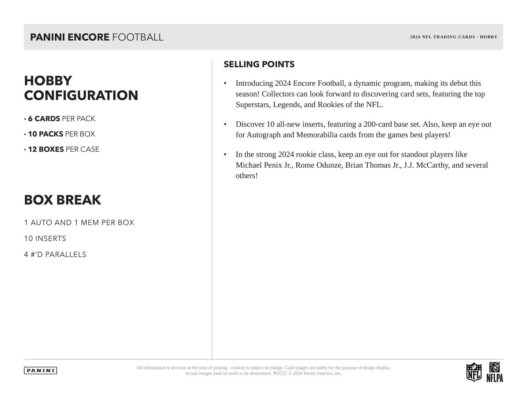2024 Panini Encore Football Hobby Box (Pinnacle/Pacific)
