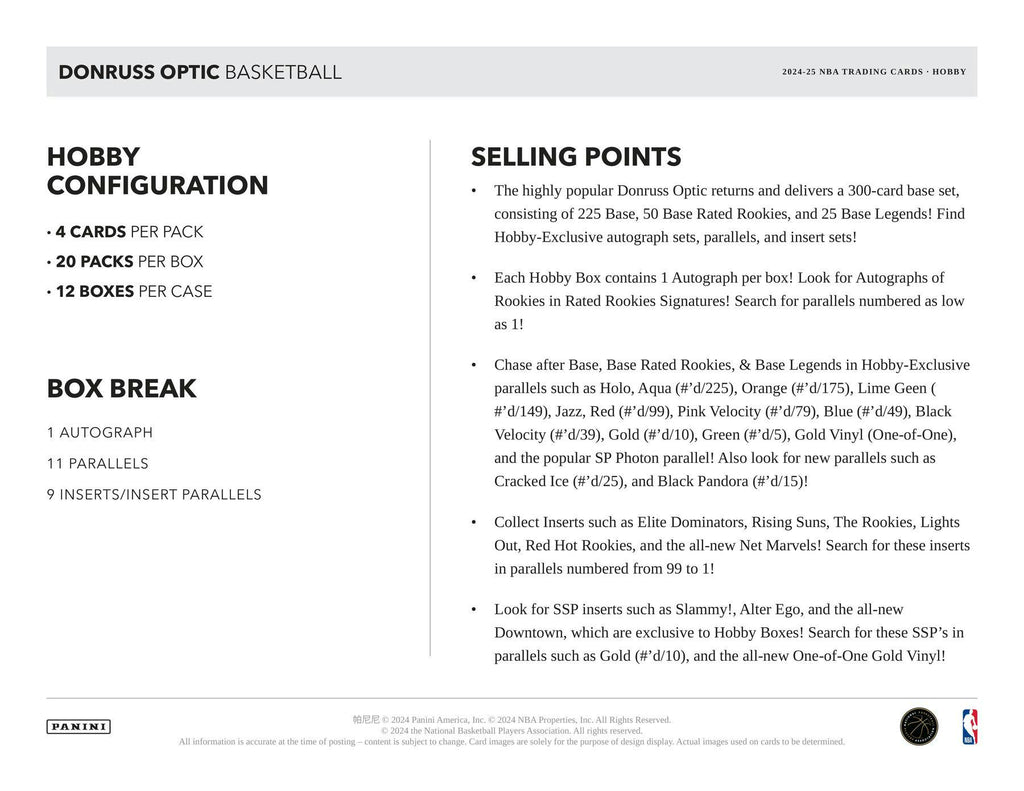 2024-25 Panini Donruss Optic Basketball Hobby Box (7/18)