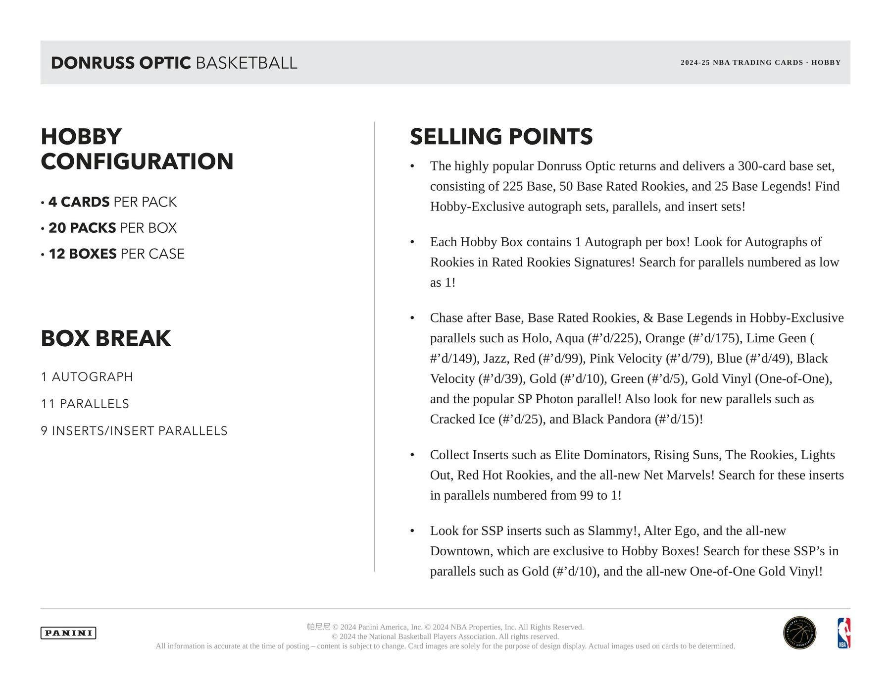 2024-25 Panini Donruss Optic Basketball Hobby Box (7/18)