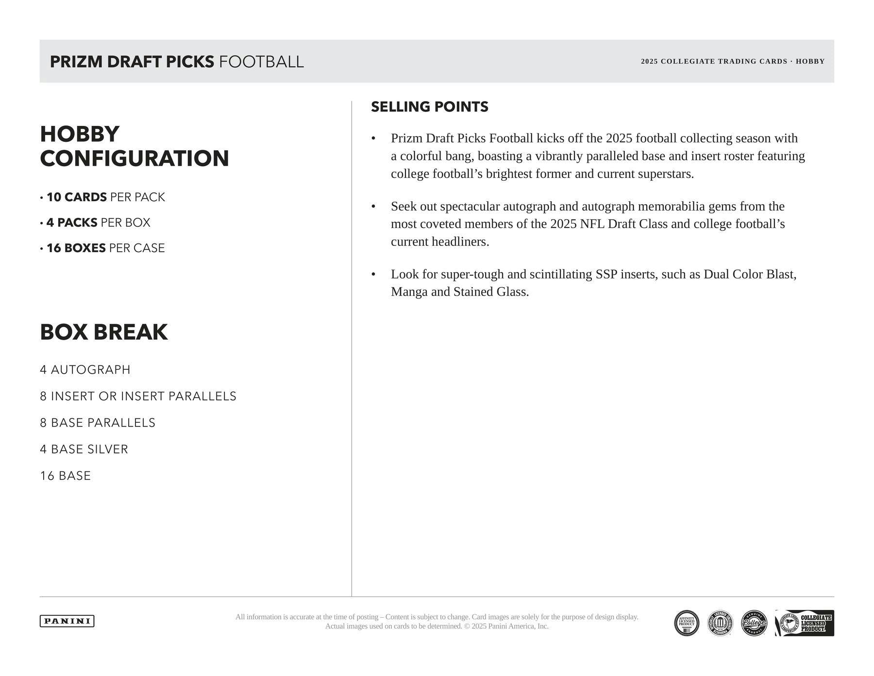 2025 Panini Prizm Draft Picks Football Hobby Box (12/3)