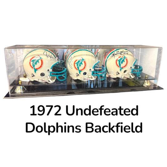 1972 Miami Dolphins Undefeated Backfield – Triple Signed Mini Helmet Display