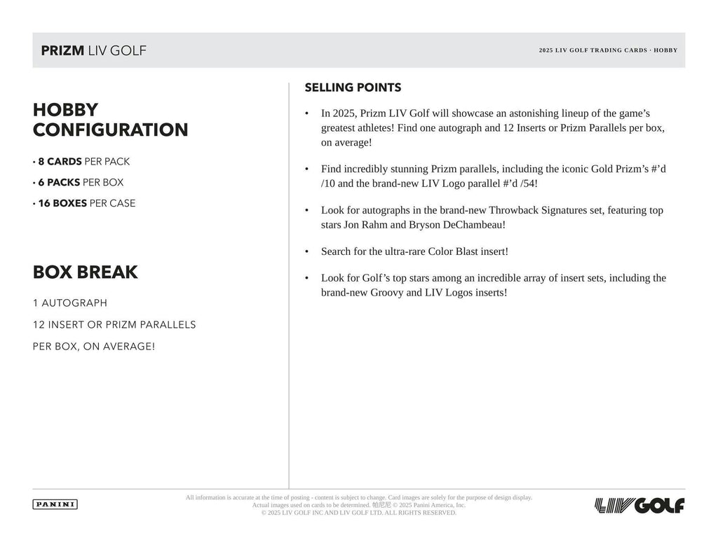 2025 Panini Prizm LIV Golf Hobby Box (8/22)