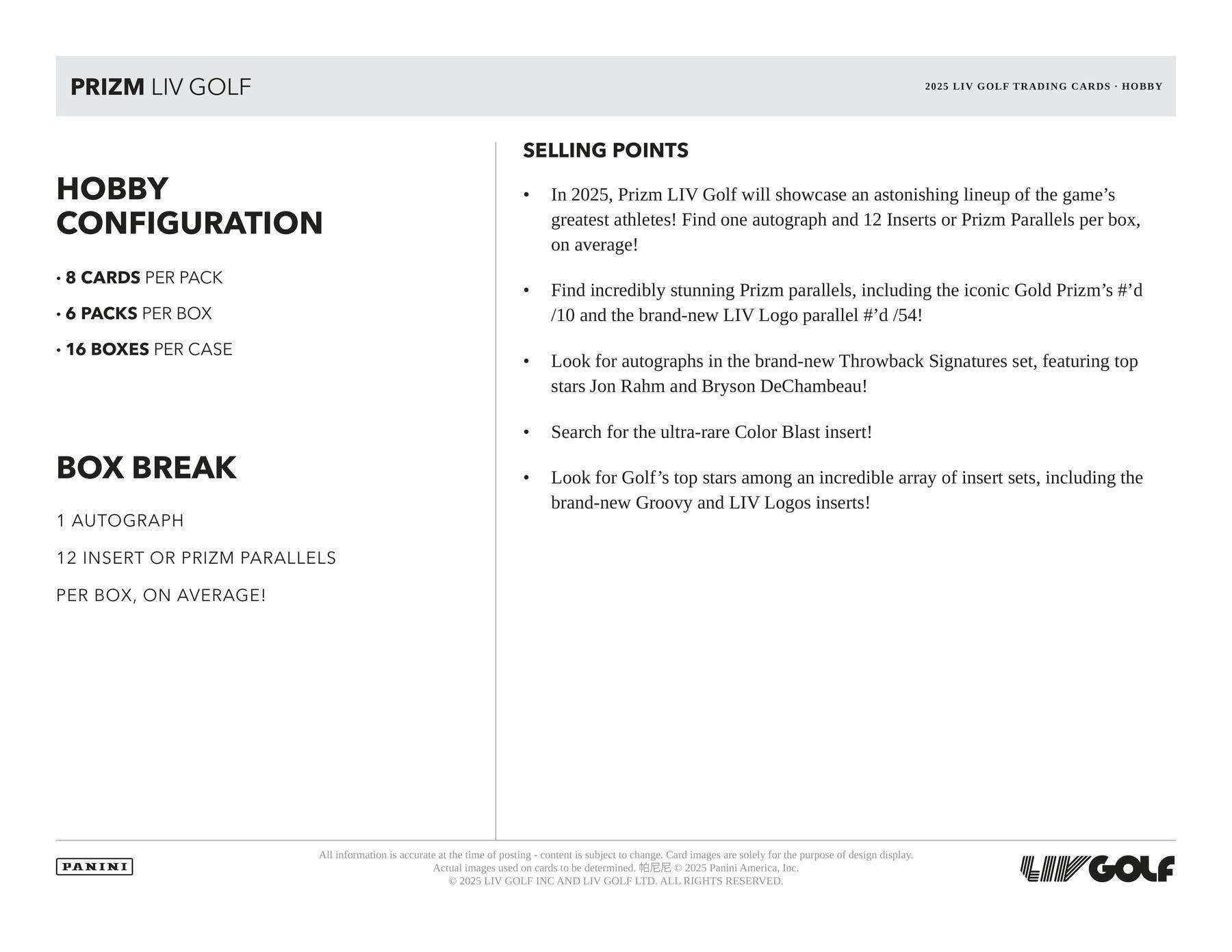 2025 Panini Prizm LIV Golf Hobby Box (8/22)