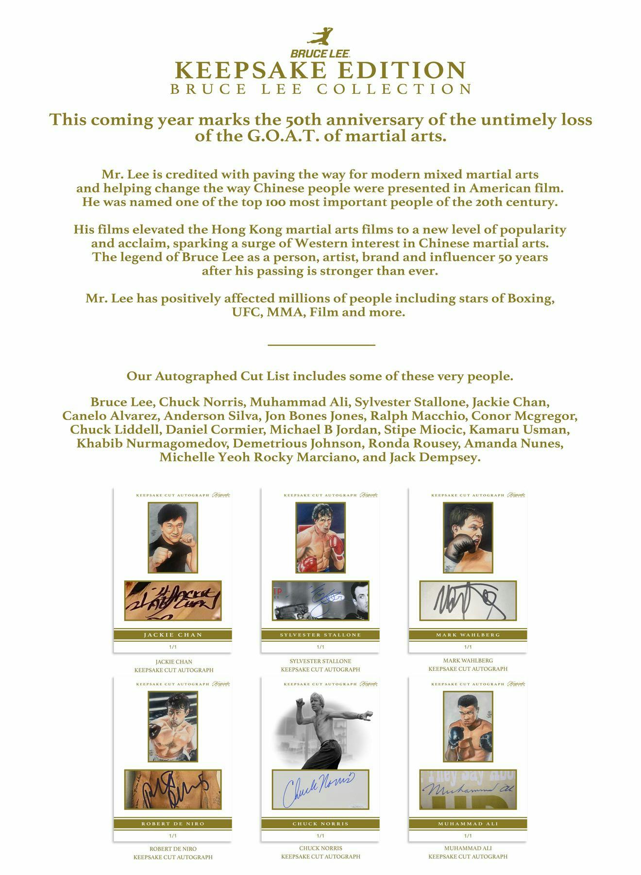 2024 Super Break Keepsake Bruce Lee Collection (50th Anniversary), Hobby Box (1 Relic Card & 1 5-Card Pack)