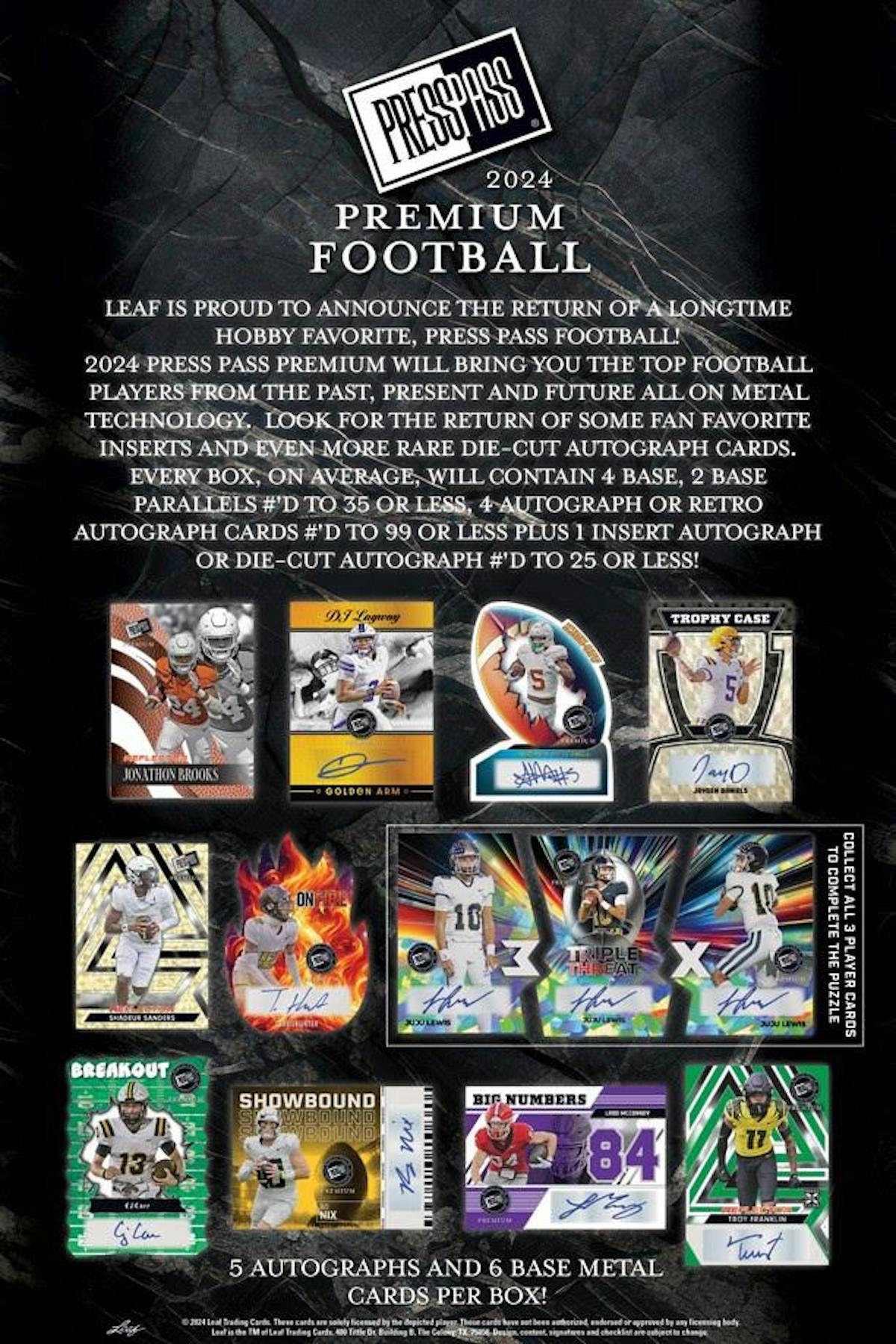 2024 Leaf Press Pass Premium Football Hobby Box