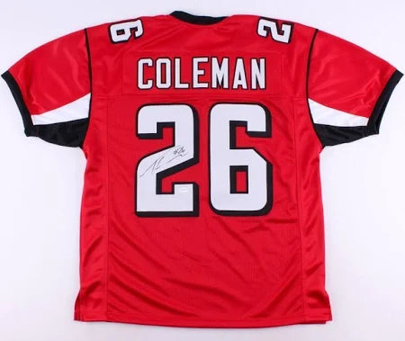 Tevin Coleman (Atlanta Falcons #26) autographed custom jersey w/ Leaf COA