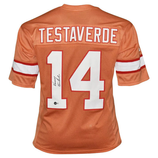 Vinny Testaverde (Tampa Bay Bucs #14) autographed custom creamsicle jersey w/ Beckett COA